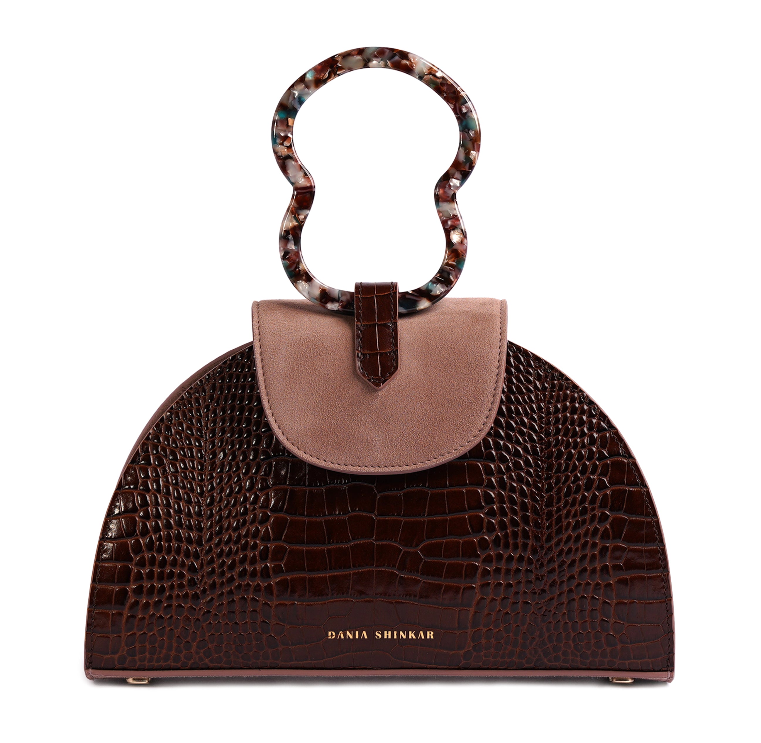 HAWAZEN - Brown Croc Embossed/ Dusty Rose Bag
