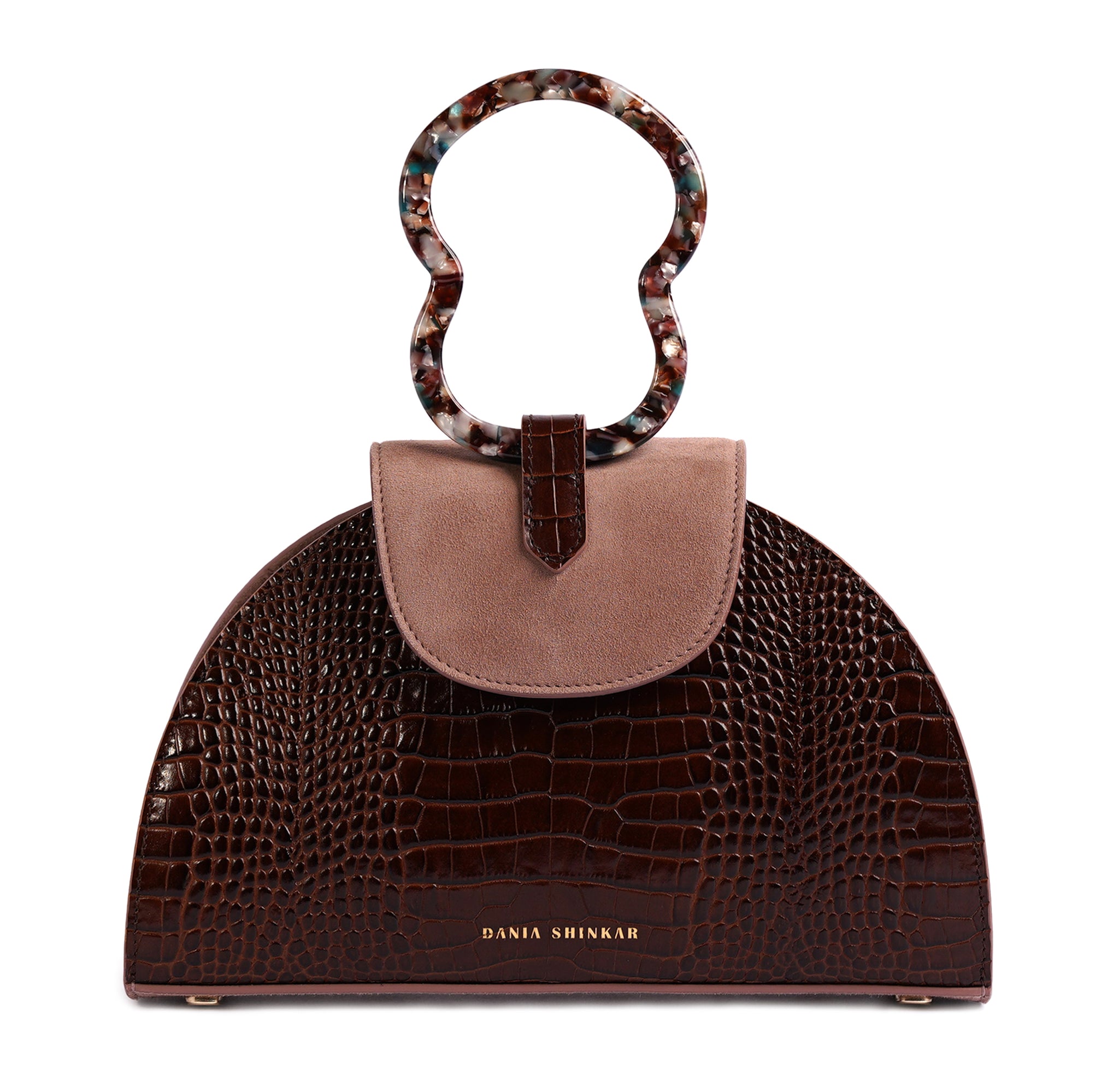 HAWAZEN - Brown Croc Embossed/ Dusty Rose Bag
