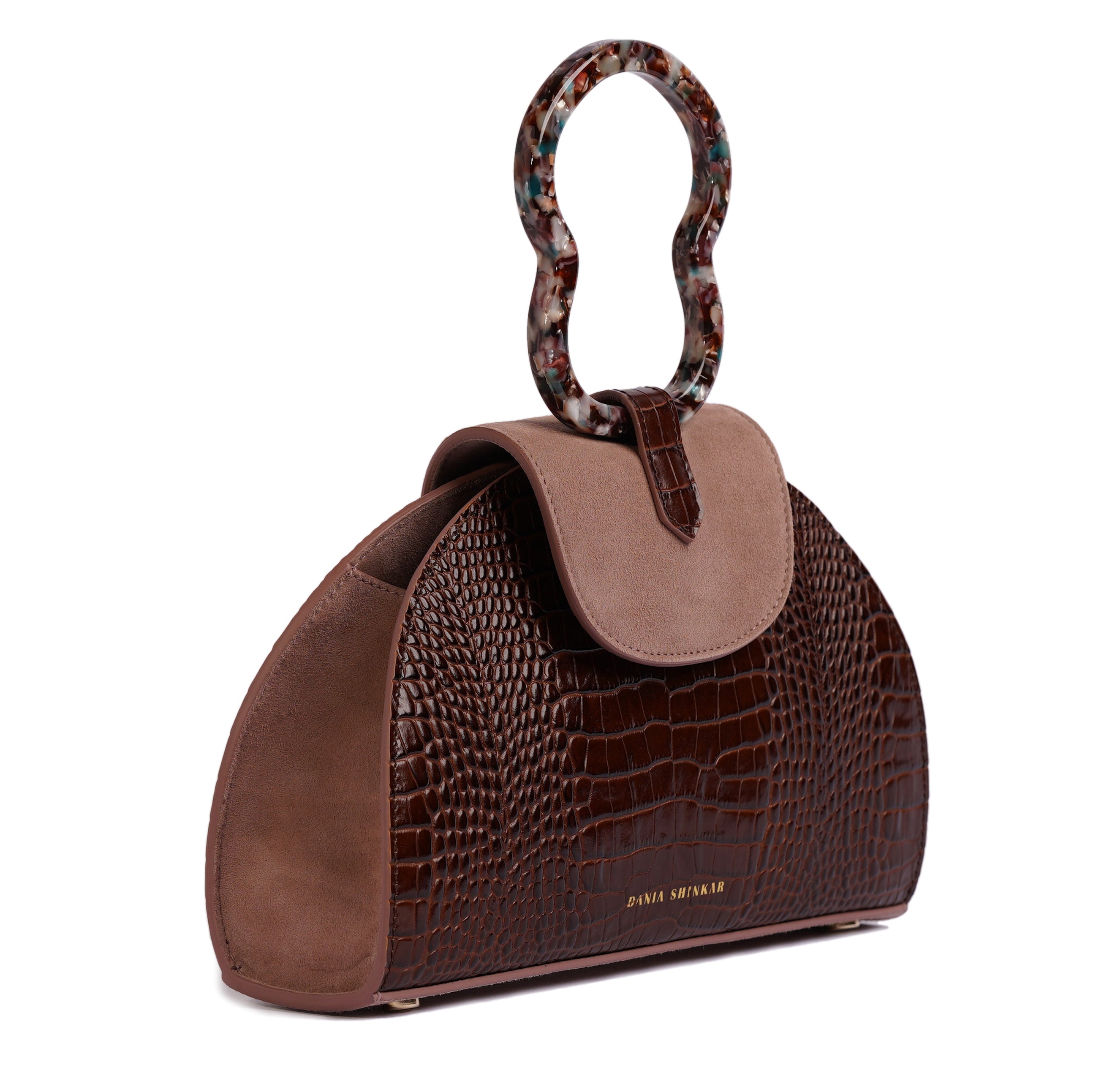 HAWAZEN - Brown Croc Embossed/ Dusty Rose Bag