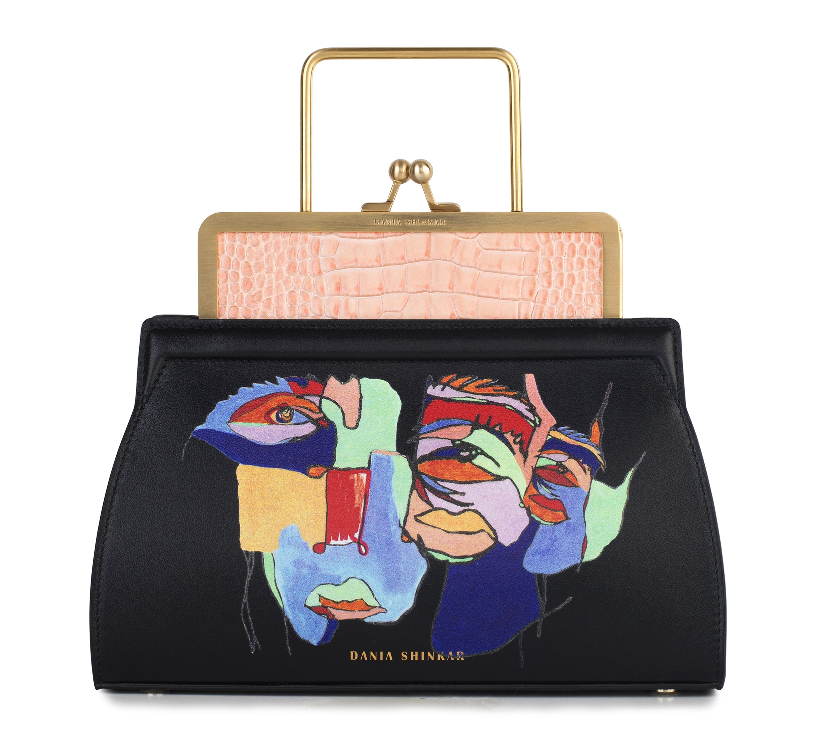 DANA - Rose Croc Embossed/ Multicoloured Faces-Print - Dania Shinkar