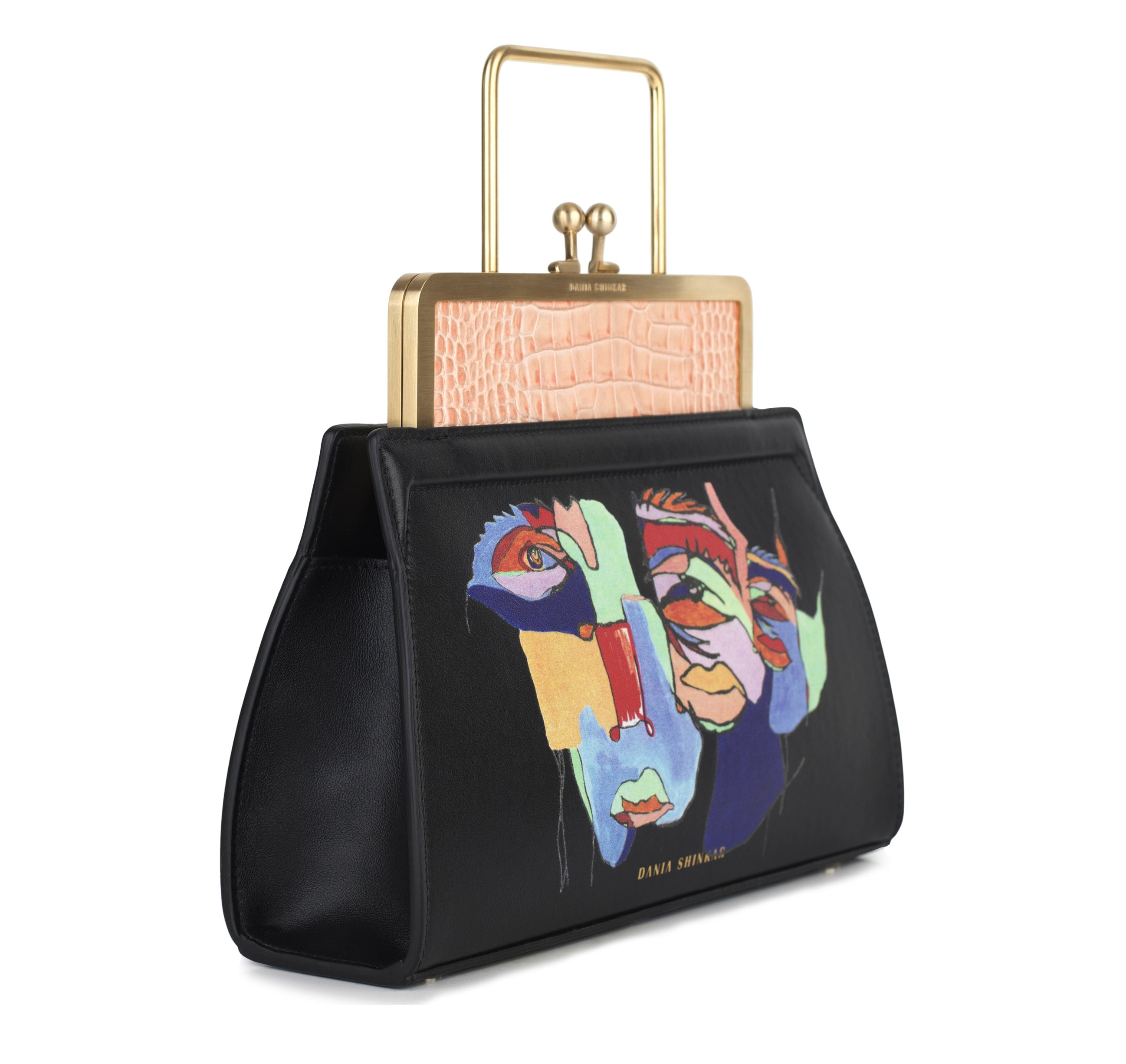 DANA - Rose Croc Embossed/ Multicoloured Faces-Print - Dania Shinkar