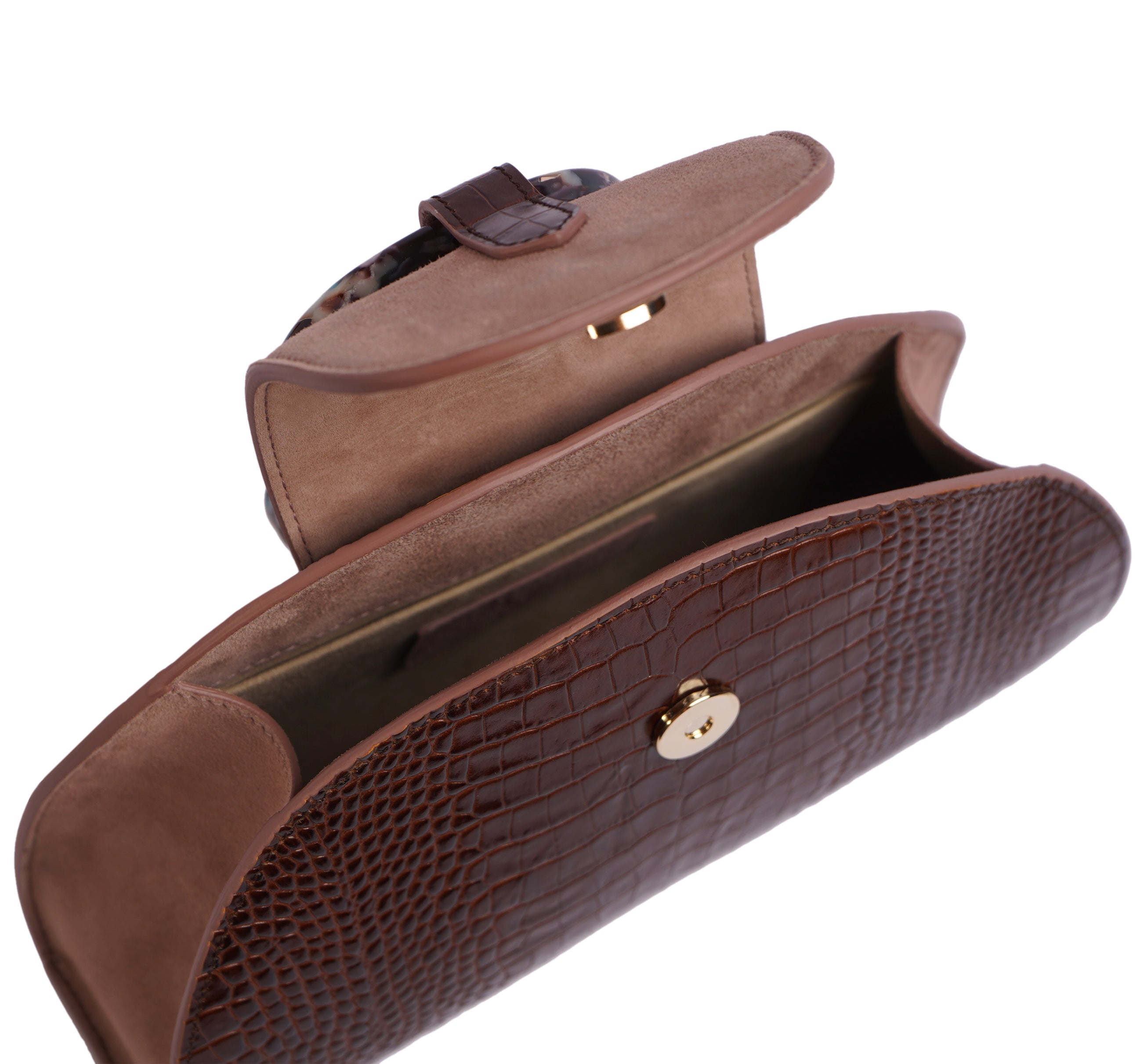 HAWAZEN - Brown Croc Embossed/ Dusty Rose Bag