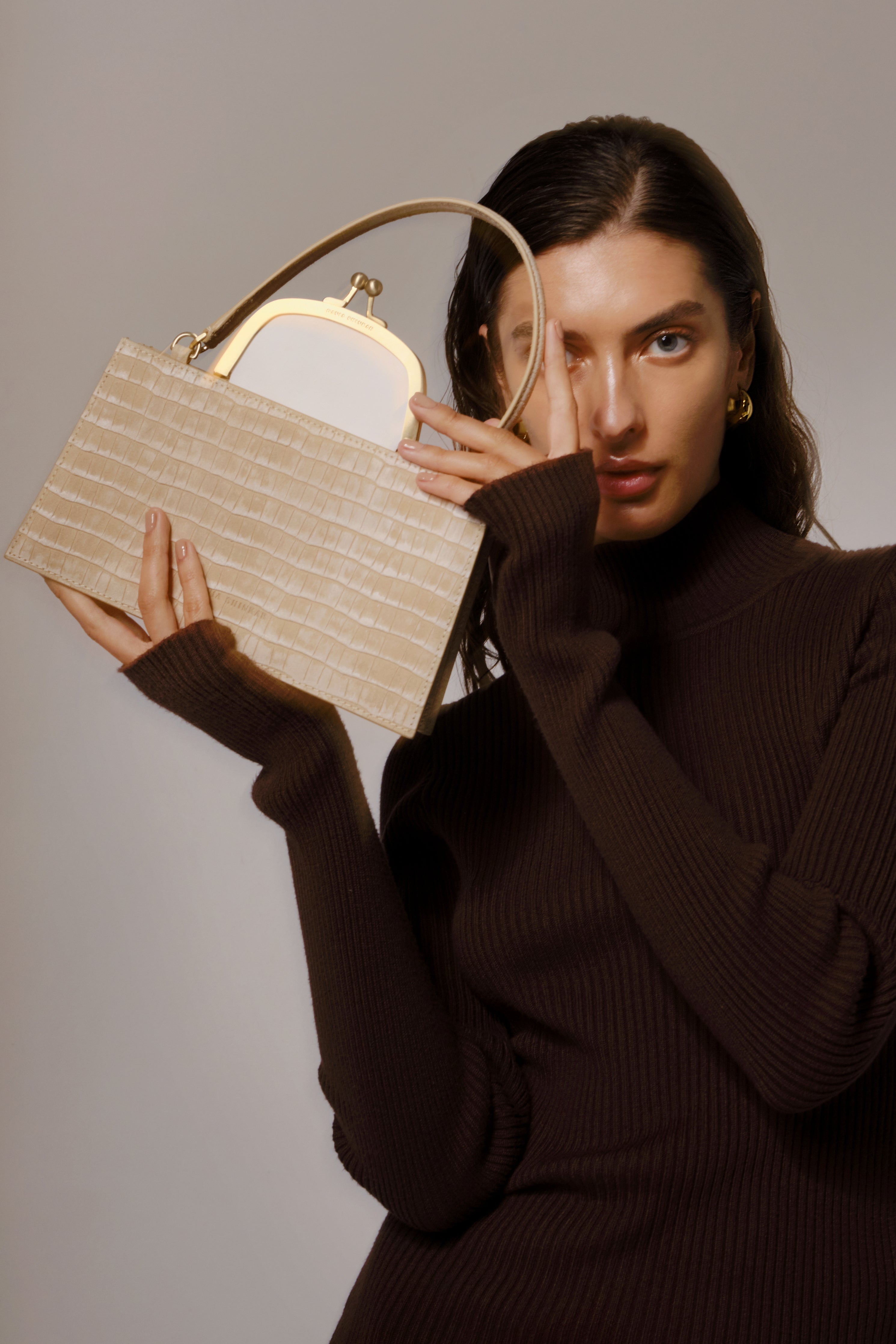 MAJJ - White/ Sand Croc Embossed Bag