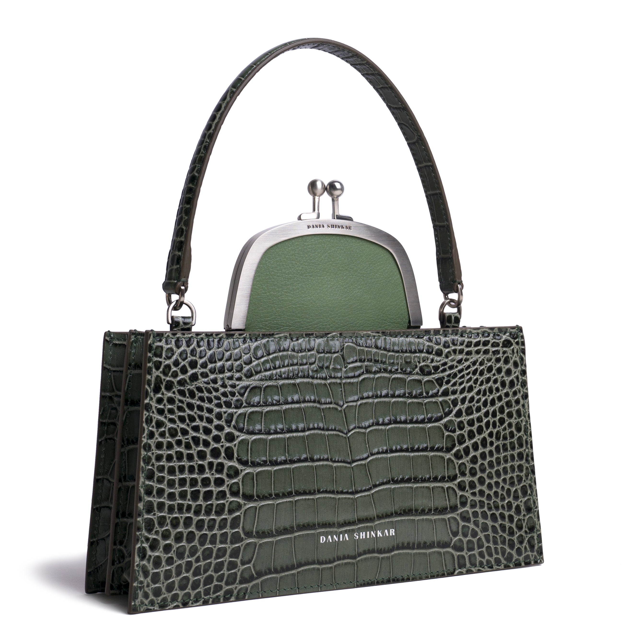 MAJJ Olive Croc Embossed Dania Shinkar