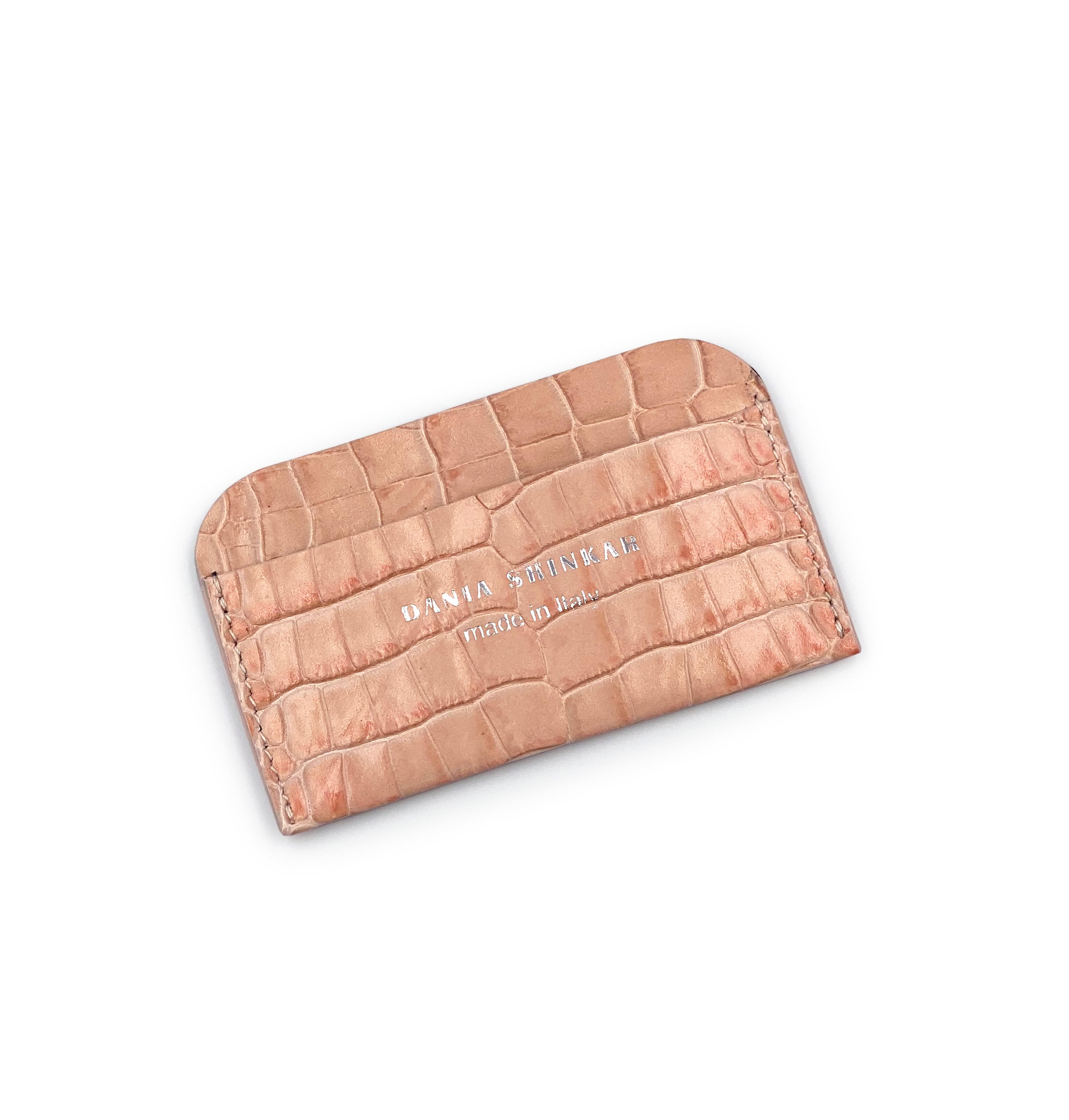 Round Edge Cardholder - Rose Croc Embossed - Dania Shinkar